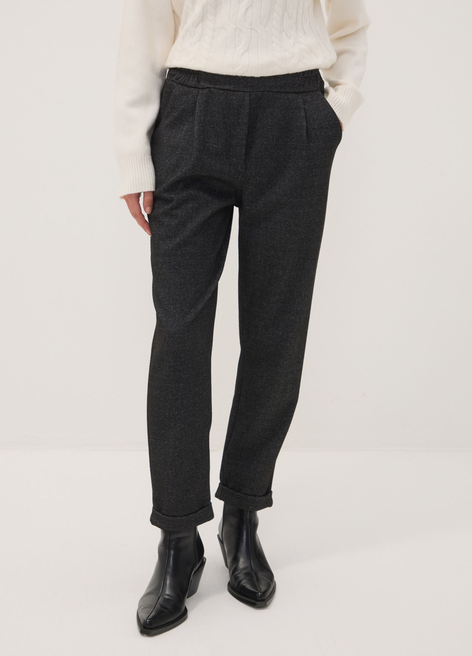 Grey regular-fit formal trousers in stretch viscose