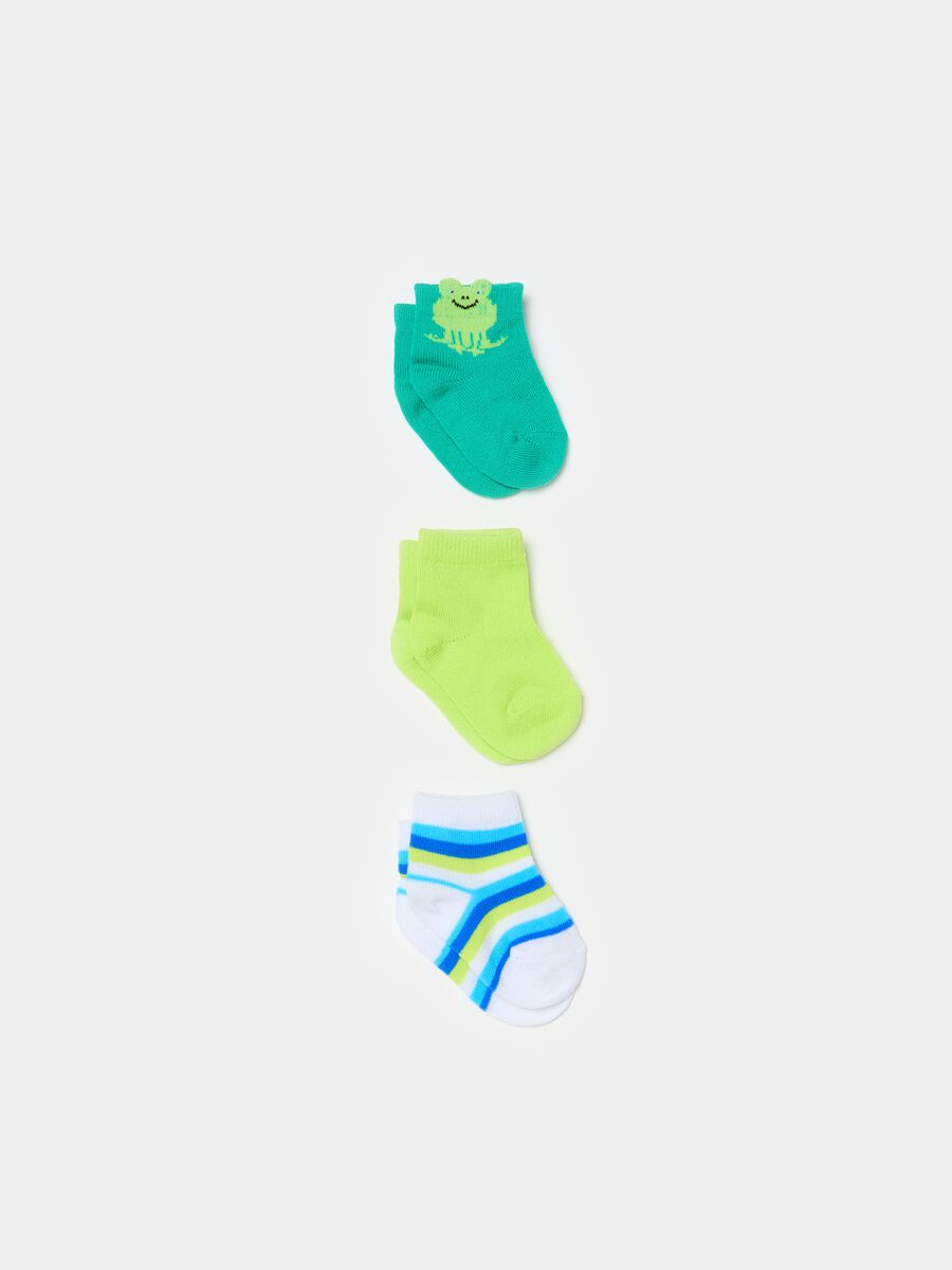 Three-pair pack short socks with frog design_0