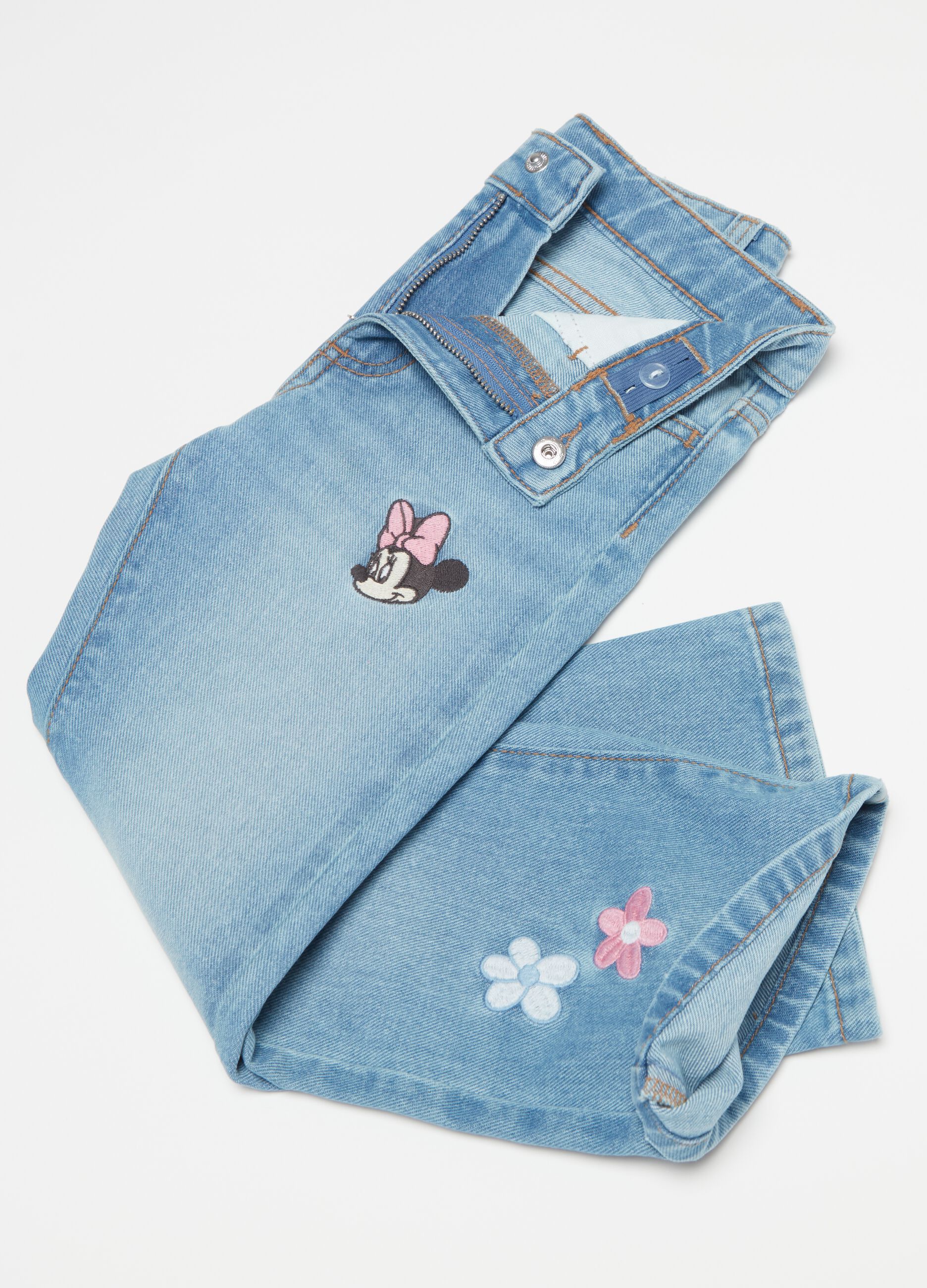 Flare-fit jeans with Minnie and Mickey Mouse embroidery