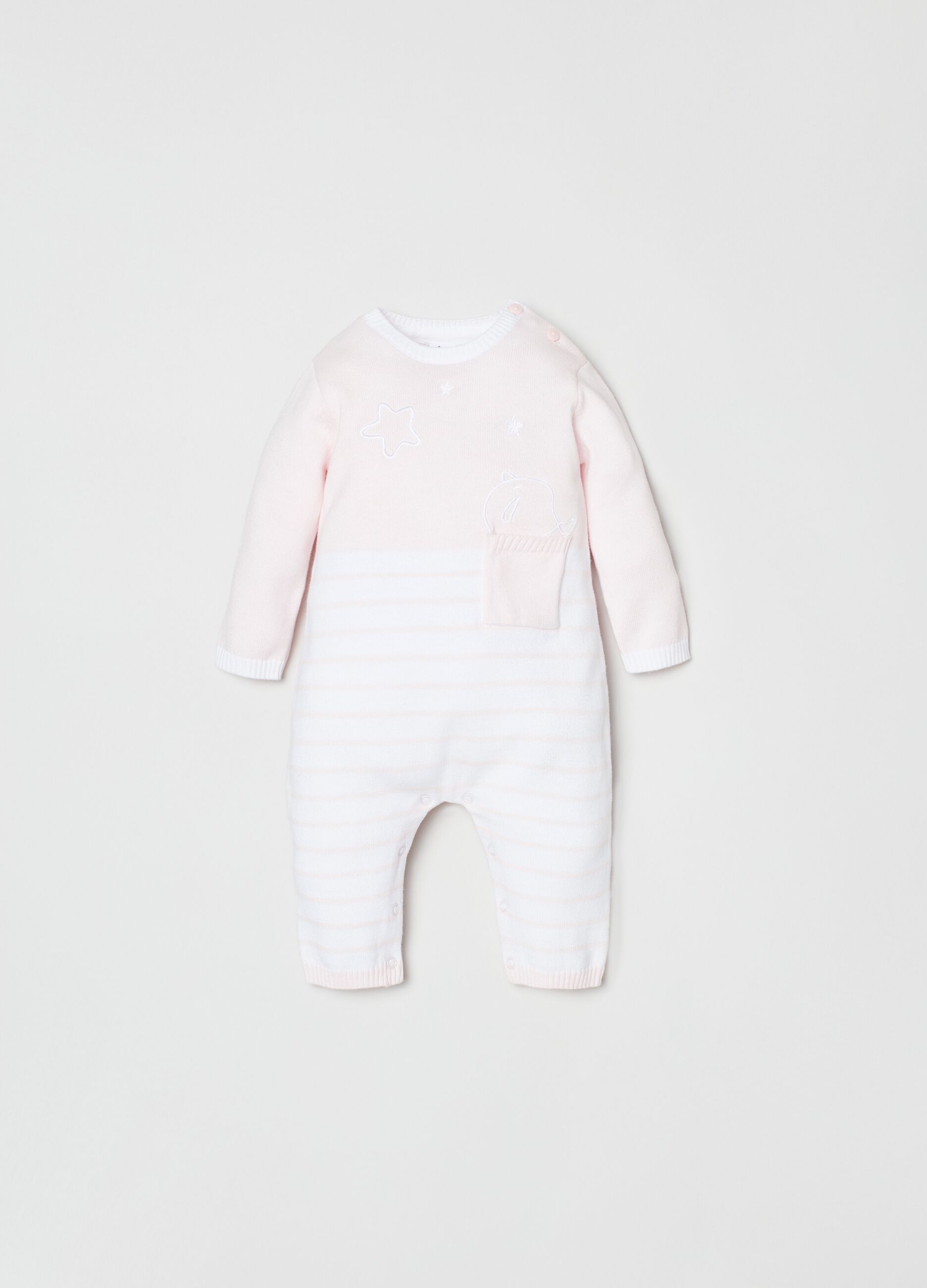 Striped jersey onesie with embroidery