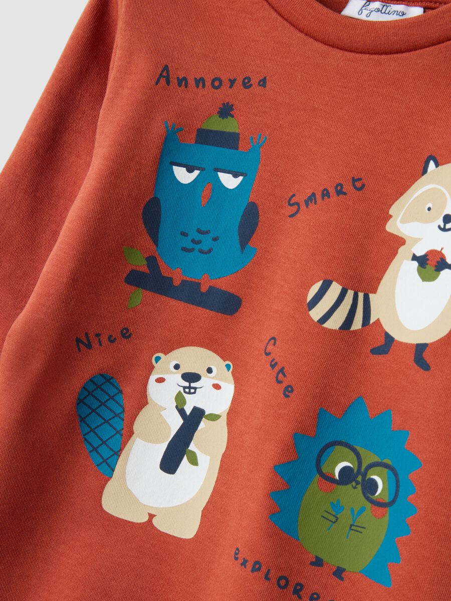 T-shirt arancione in puro cotone organico con stampa animaletti_2