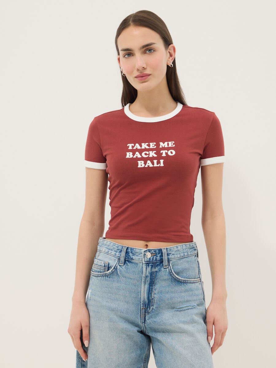 Rotes Regular-Fit T-Shirt aus Stretch-Baumwolle mit Print_1