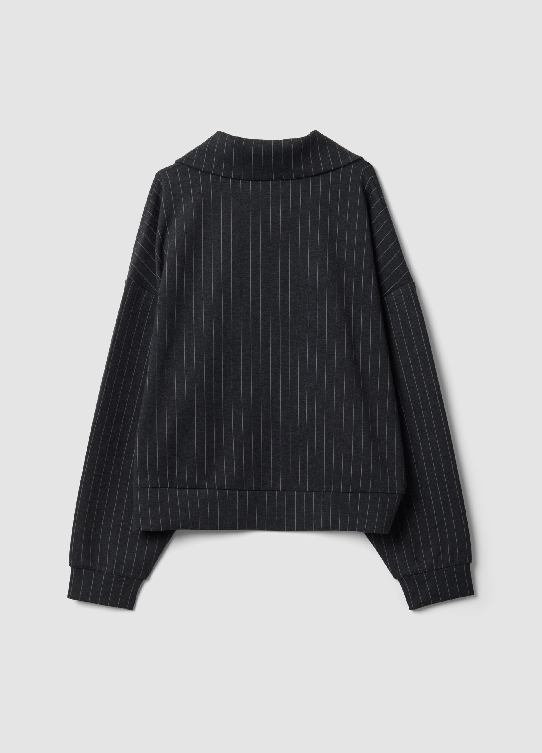 Felpa full zip grigia in viscosa elasticizzata a righe con colletto