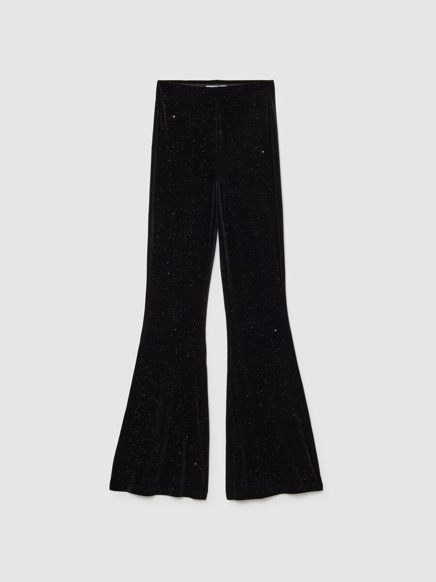 Schwarze ausgestellte Hosen aus Stretchstoff mit Glitzer_4