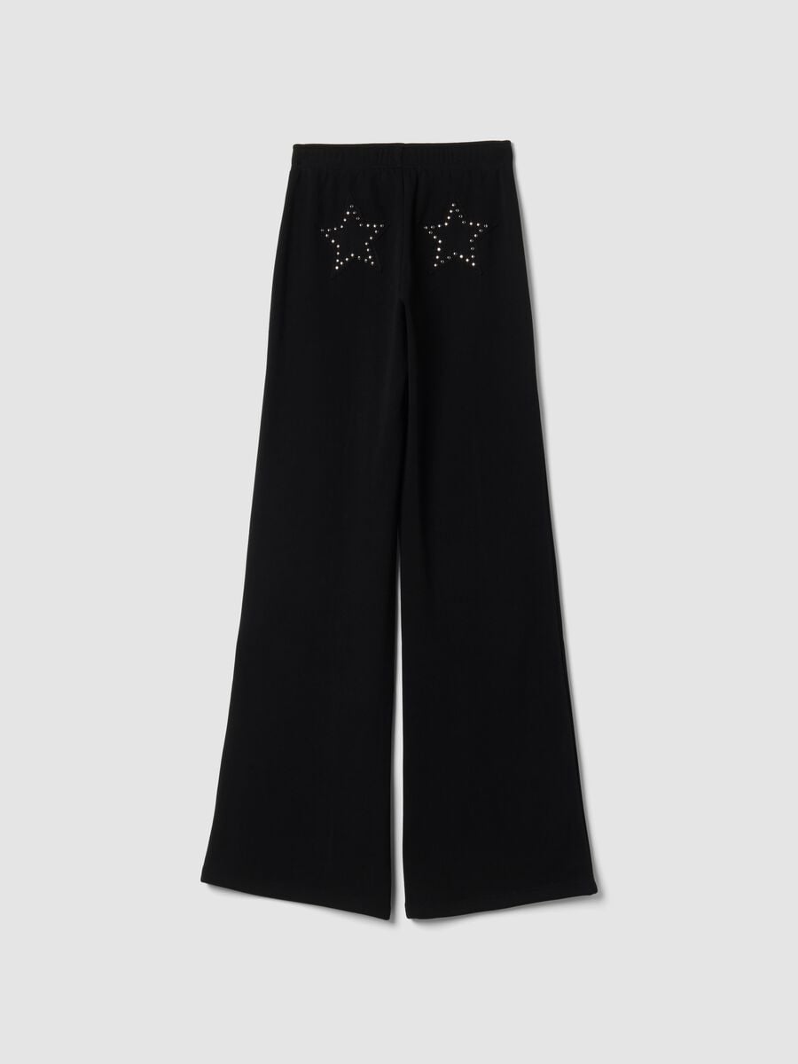 Pantaloni flare neri in viscosa elasticizzata con strass_2