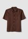 Brown short sleeve pure linen regular fit shirt_5