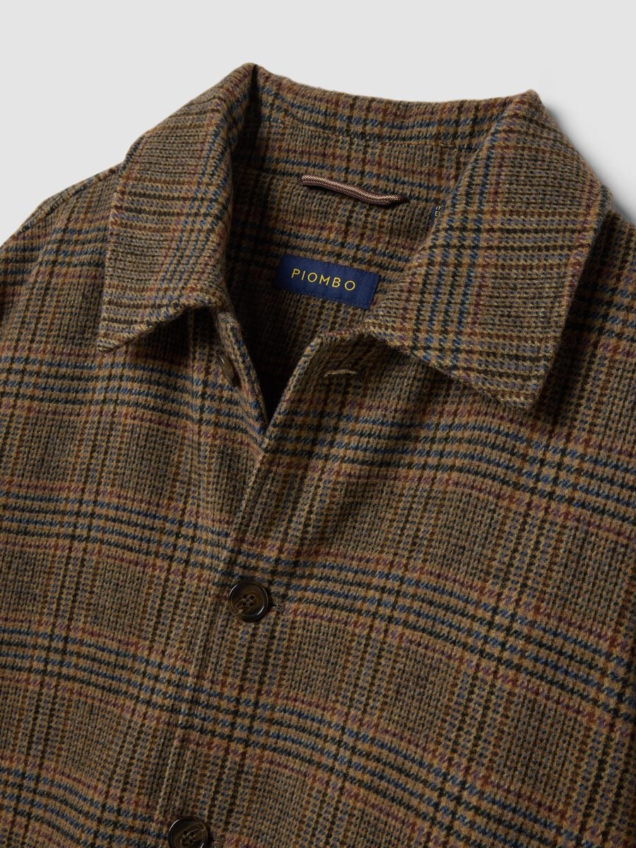 Shacket marrone e gialla in misto lana e viscosa a quadri regular fit_1