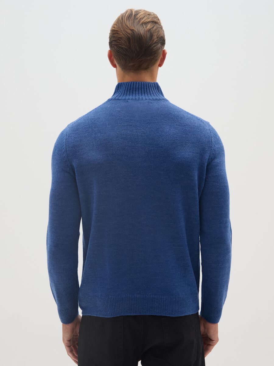 Blue high-neck regular fit jumper with short zip_2