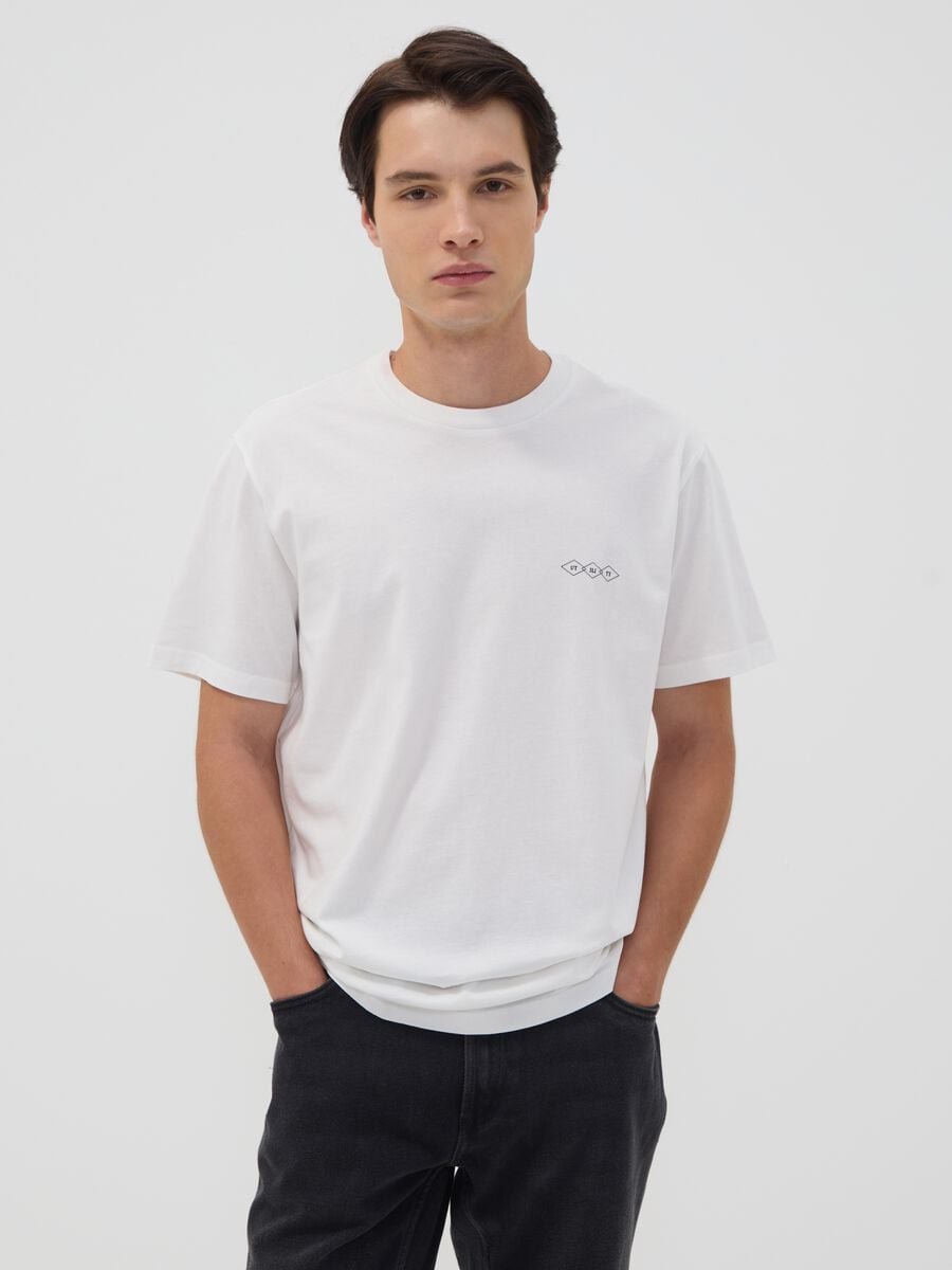 White pure cotton jersey T-shirt with graphic print, regular fit_0