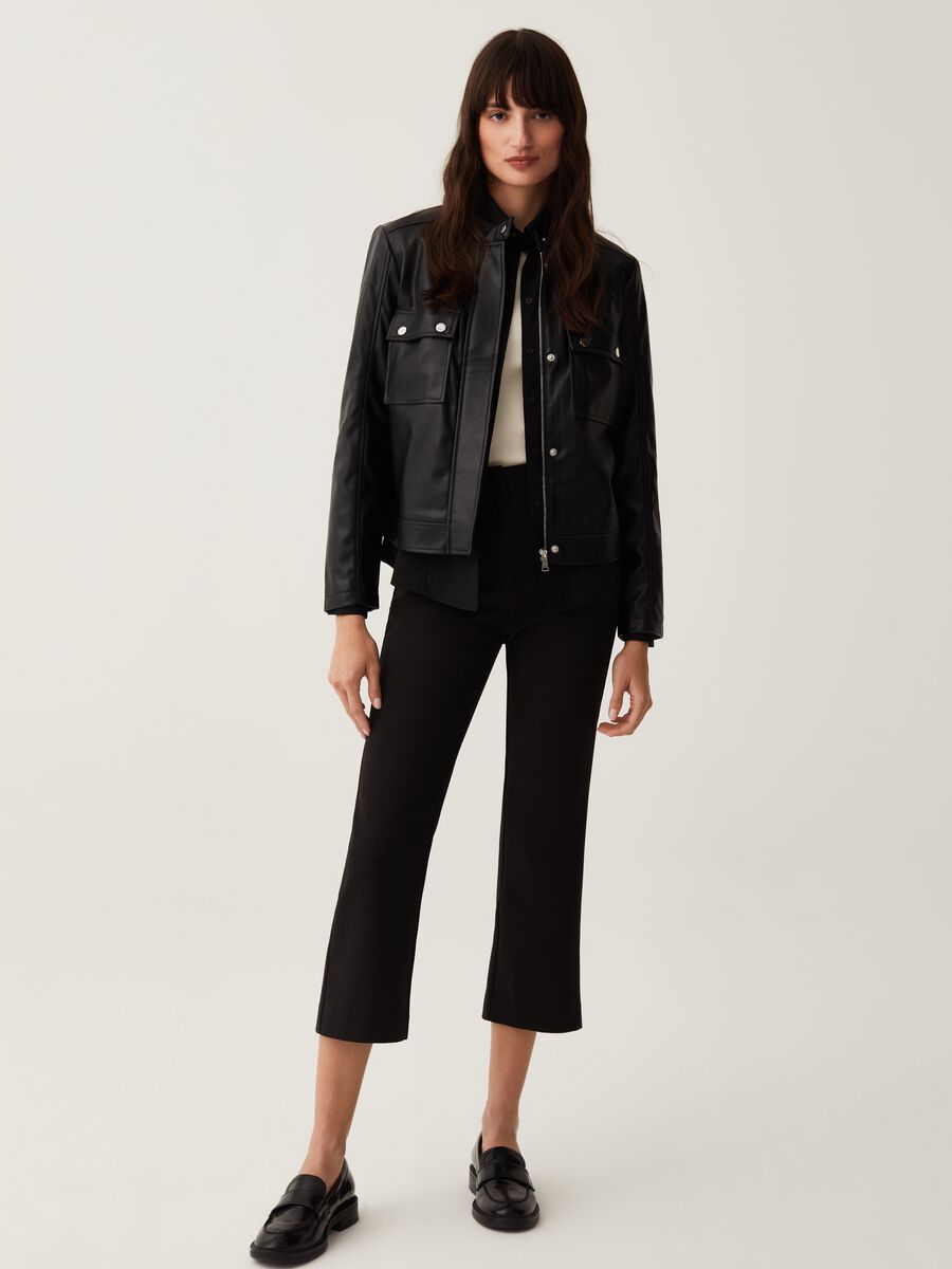 Glossy-effect biker jacket with pockets_0