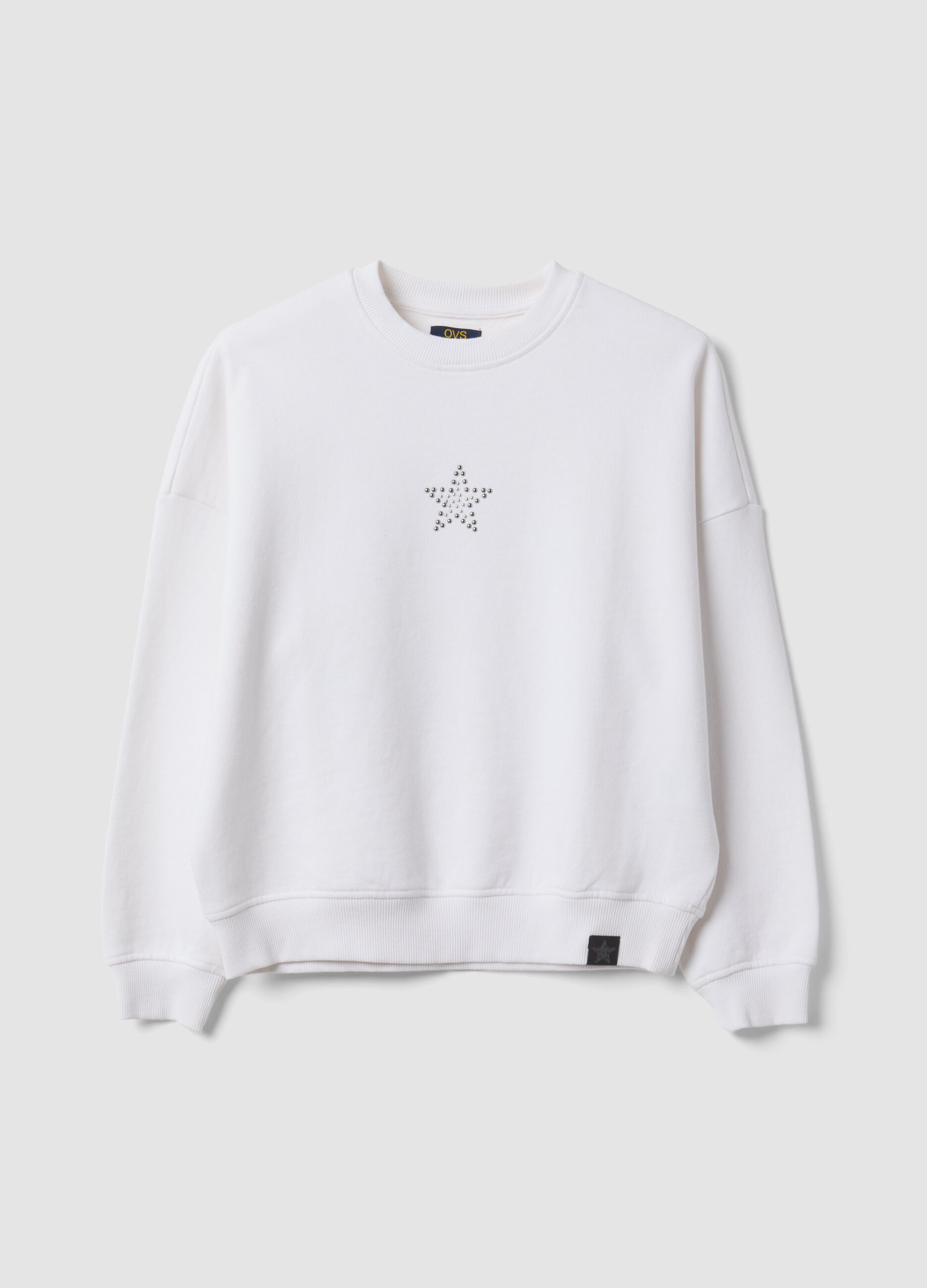 Sweatshirt branca oversized em algod&atilde;o puro com estrelas para menina