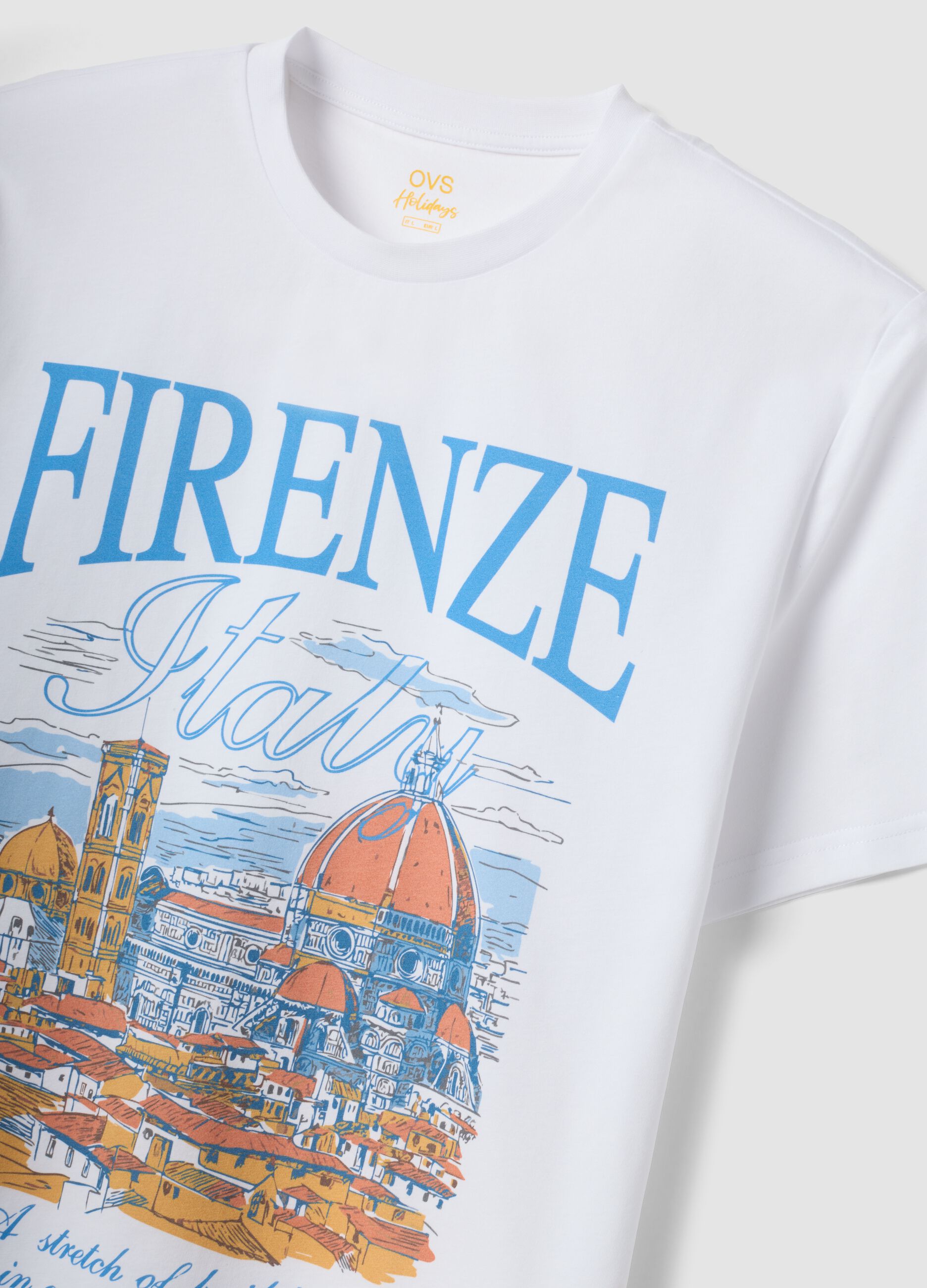 Wei&szlig;es T-Shirt aus reiner Baumwolle mit Frontprint, Regular Fit