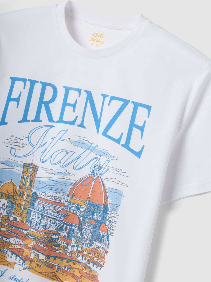 Wei&szlig;es T-Shirt aus reiner Baumwolle mit Frontprint, Regular Fit_5