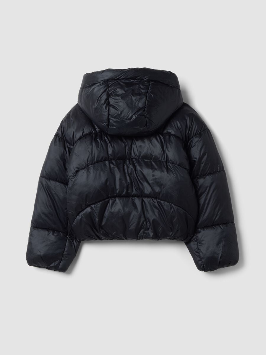 Black padded jacket with hood and zip_1