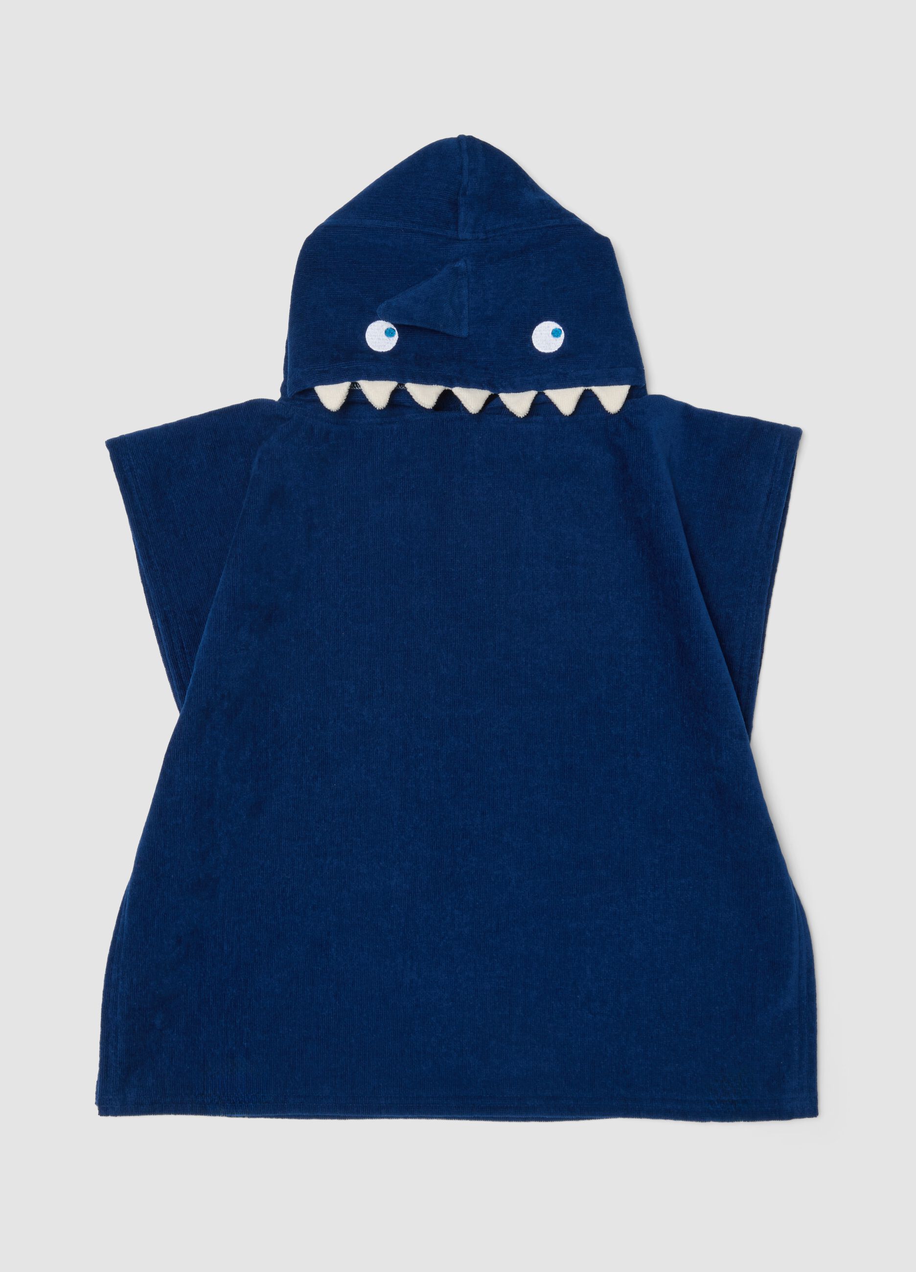 Blue organic cotton hooded poncho