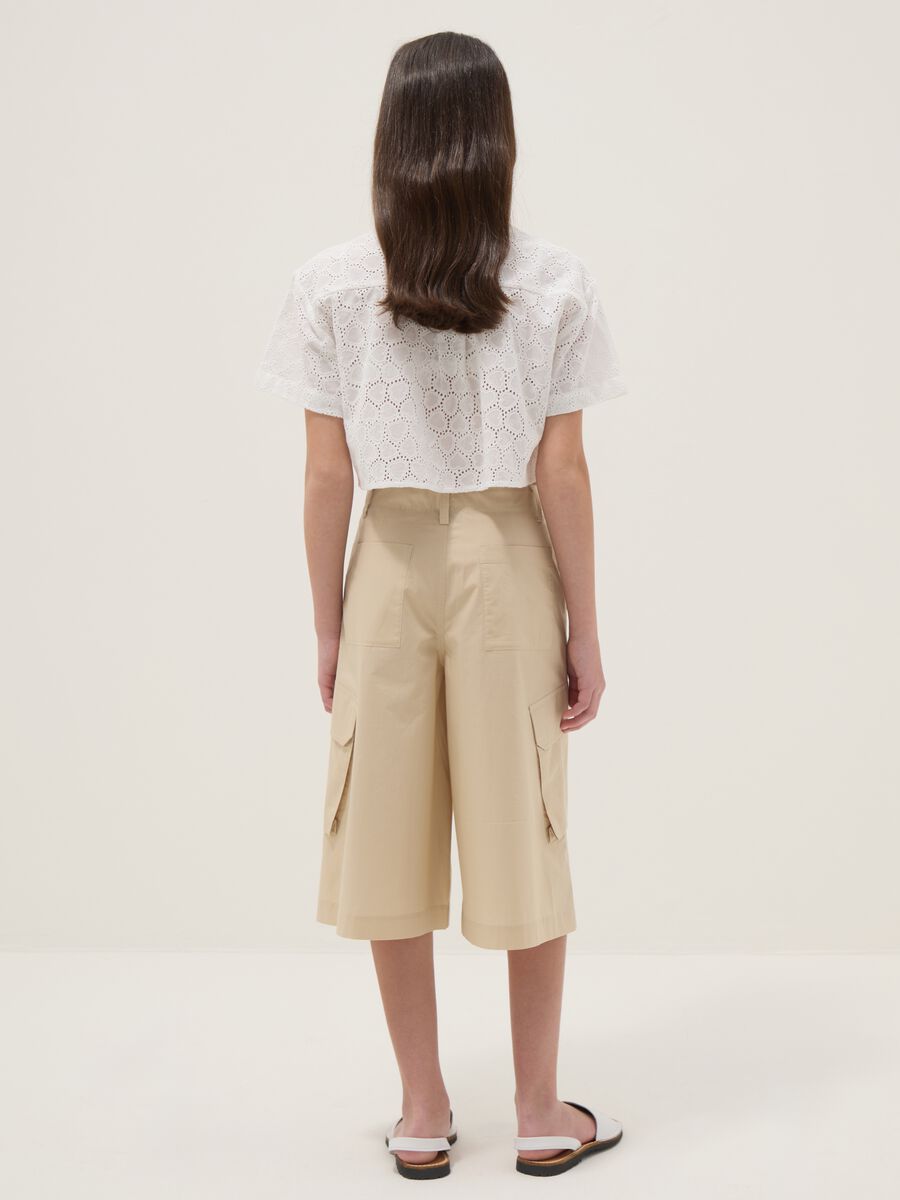 Girls' beige pure cotton cargo trousers, relaxed fit_1