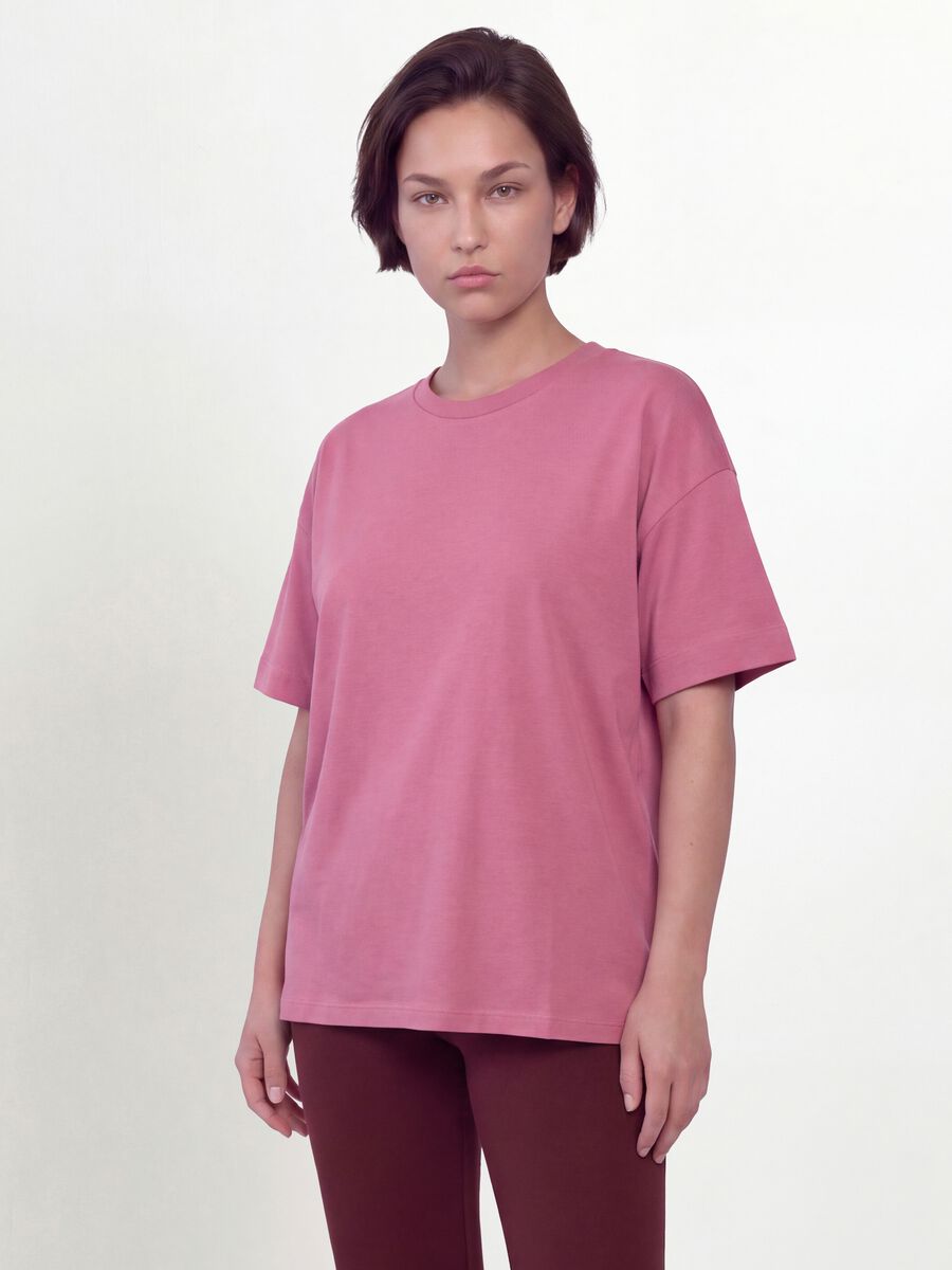 Pink crew-neck T-shirt in stretch cotton-modal blend, regular fit_1