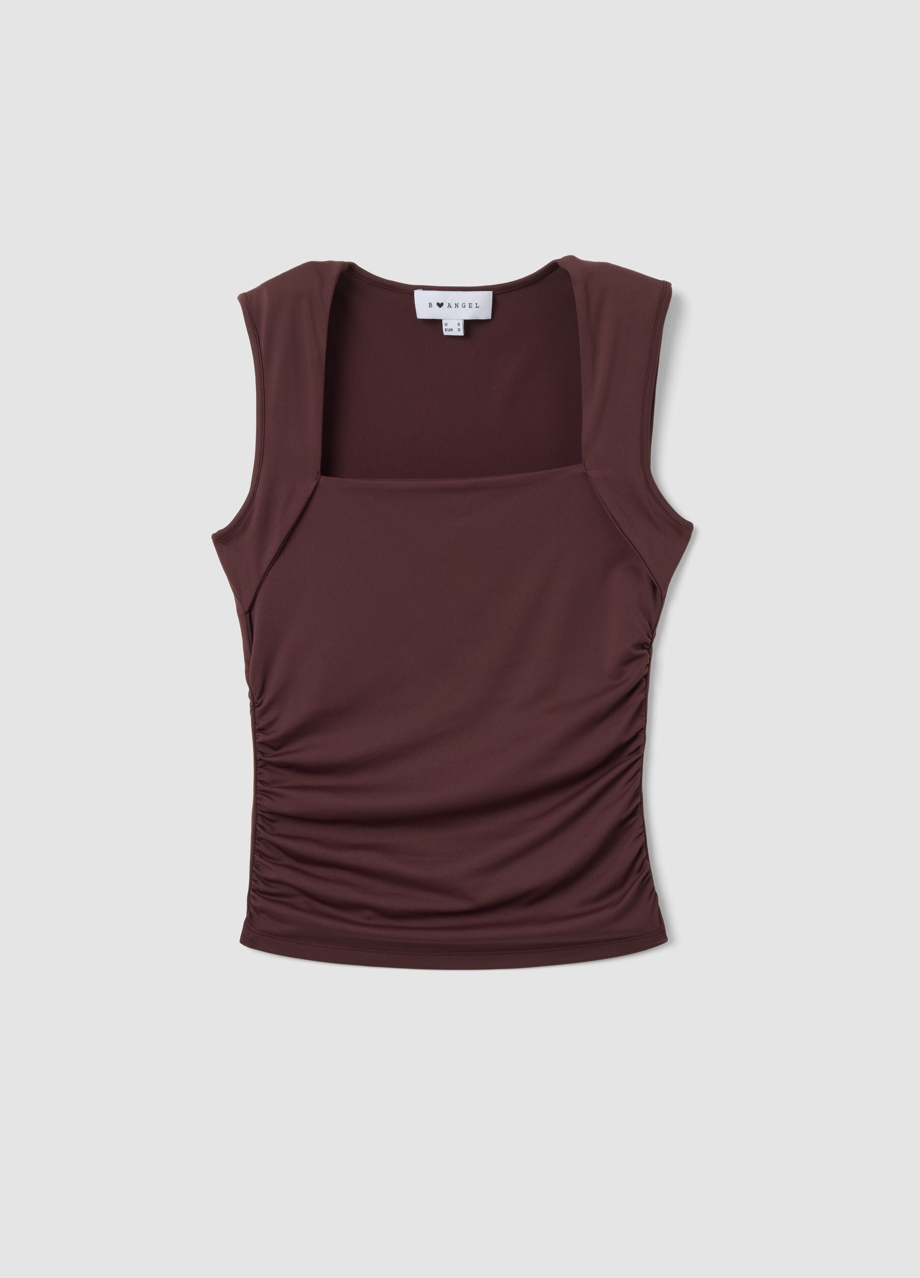 Red stretch tank top with side ruching