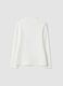T-shirt bianca in puro cotone organico con collo rialzato e stampa orsetto_1
