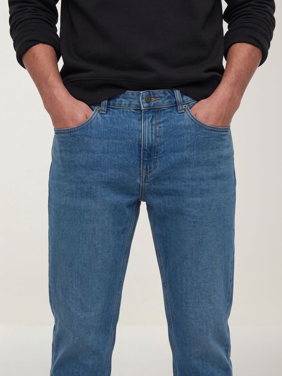 Light blue cotton and viscose blend slim-fit jeans_3