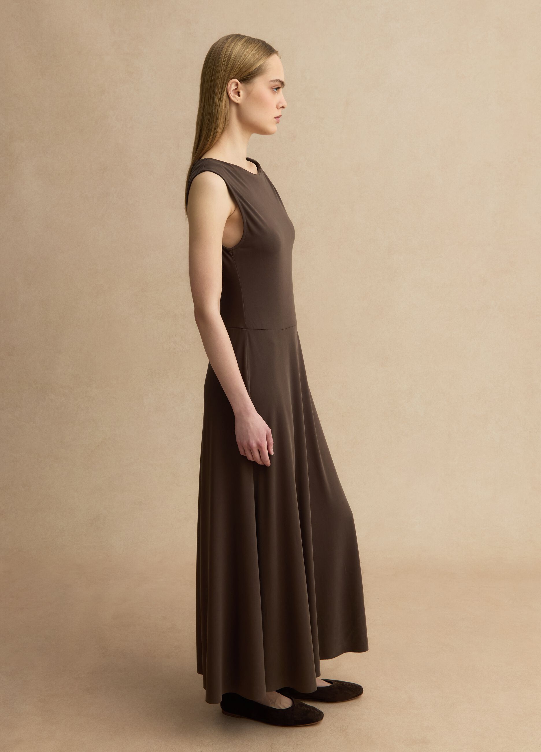 Abito lungo marrone in misto viscosa Fitted