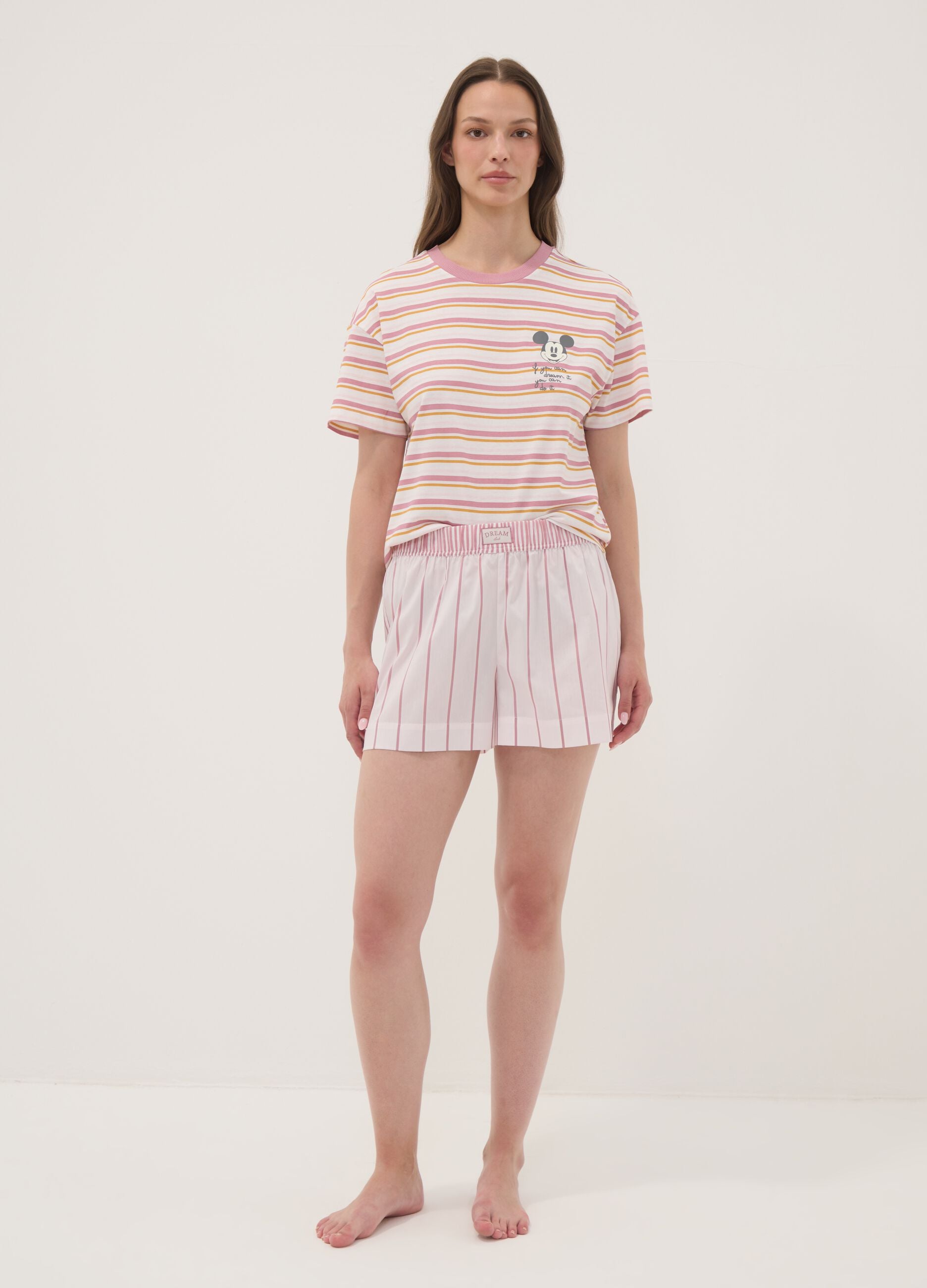 Pink striped organic cotton pyjama shorts