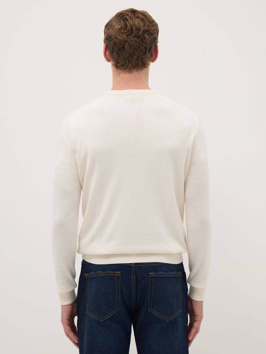 Beige crew-neck cotton blend pullover regular fit_2