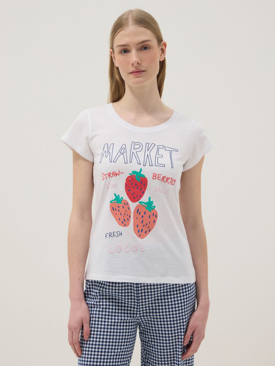 White pure cotton pajama shirt regular fit with strawberries_1