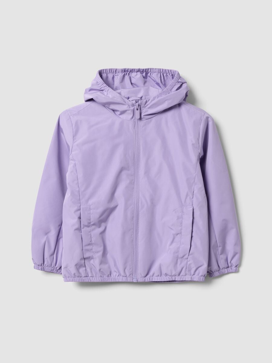 Purple hooded rain jacket with zip for girls, regular fit_0