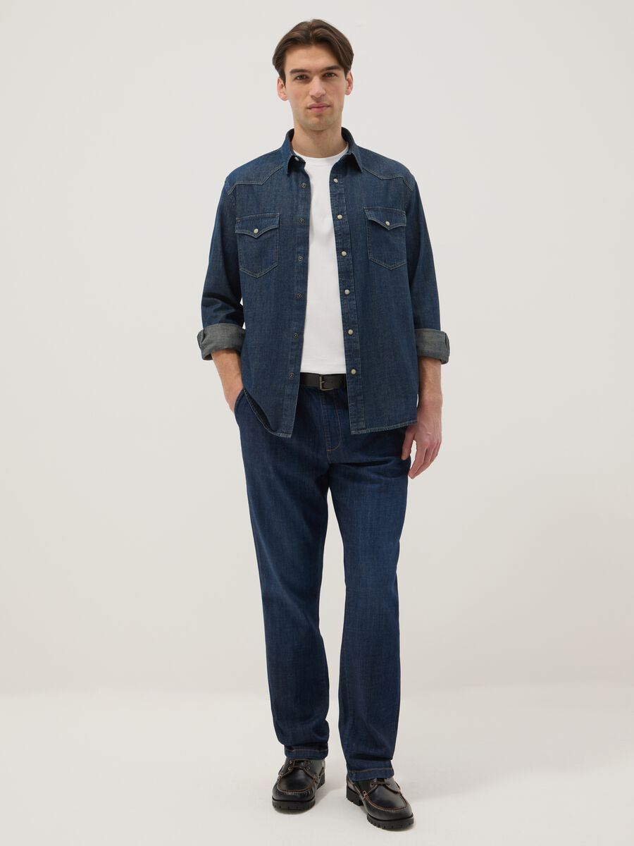 Blue Regular Fit Stretch Denim Cotton Jeans_0