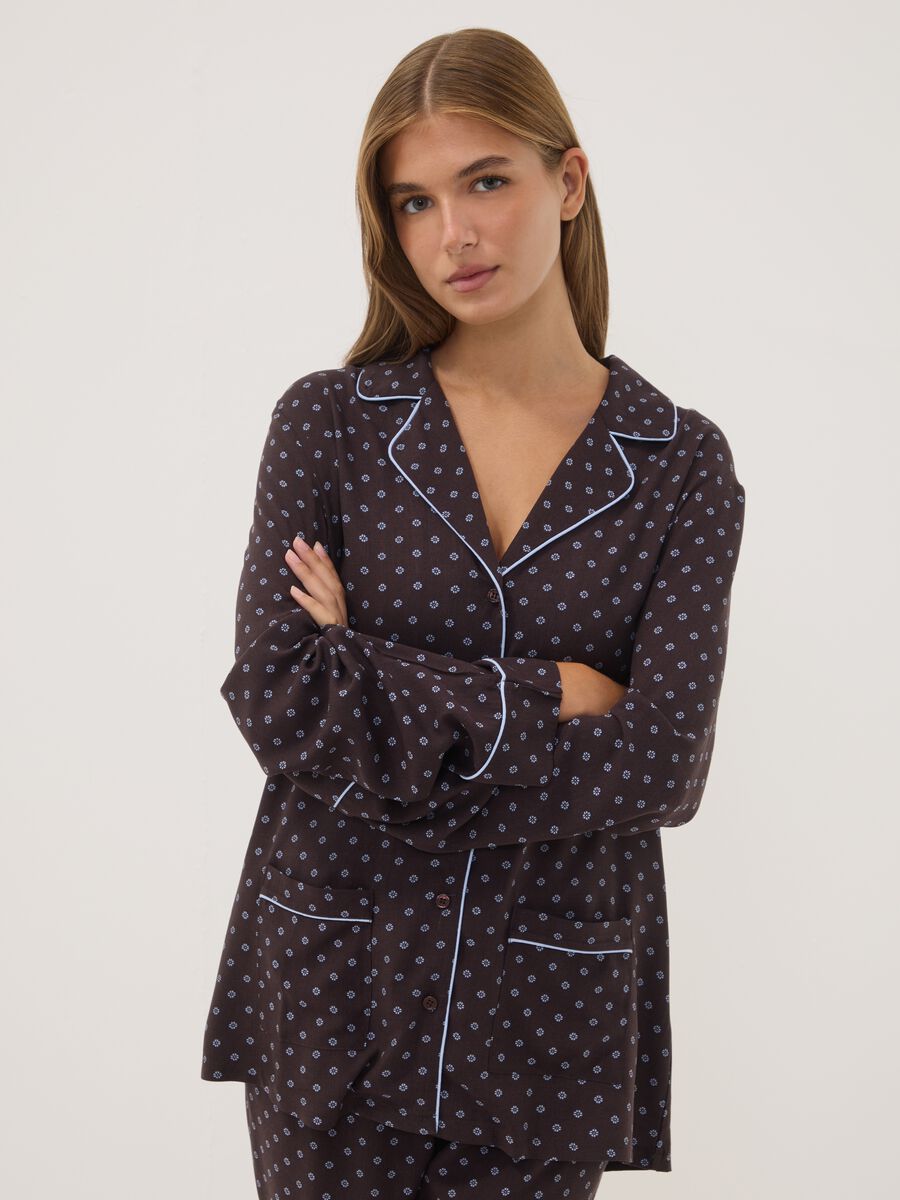 Brown pure viscose V-neck patterned pyjamas_1