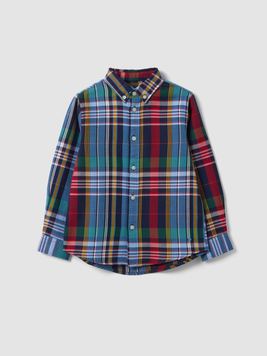Multicolour pure cotton checked shirt with classic button-down collar_0