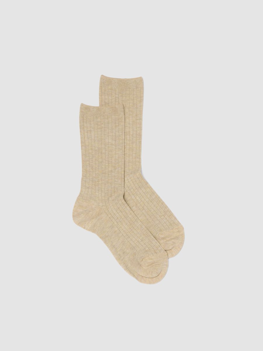 Beige Long Socks in Stretch Viscose Blend_0
