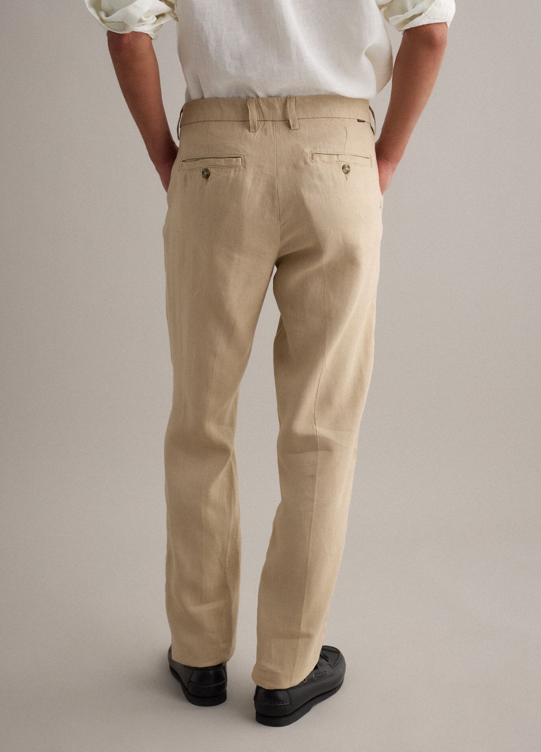 Beige pure linen chino trousers, regular fit