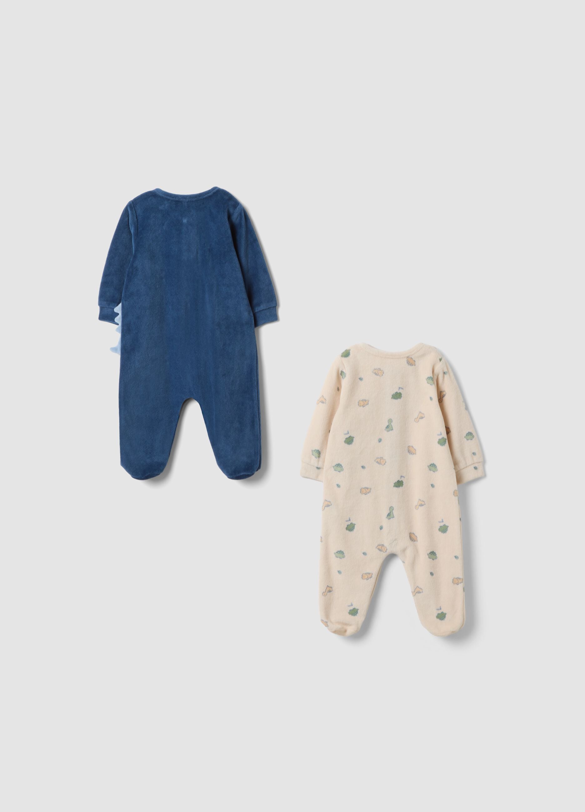 2-pack of multicolour dinosaur print cotton-blend sleepsuits for baby