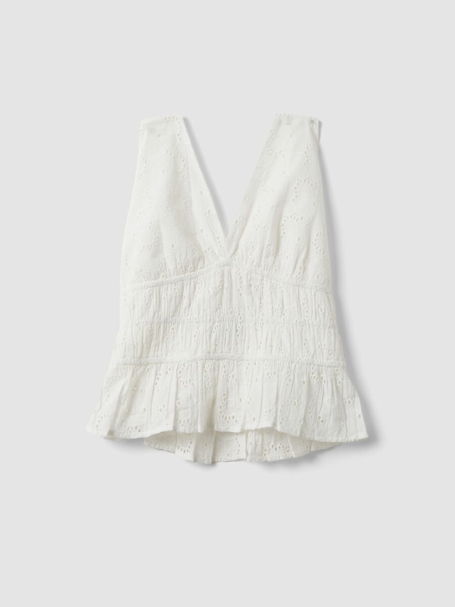 Wei&szlig;es Tanktop aus reiner Baumwolle mit Lochstickerei_4