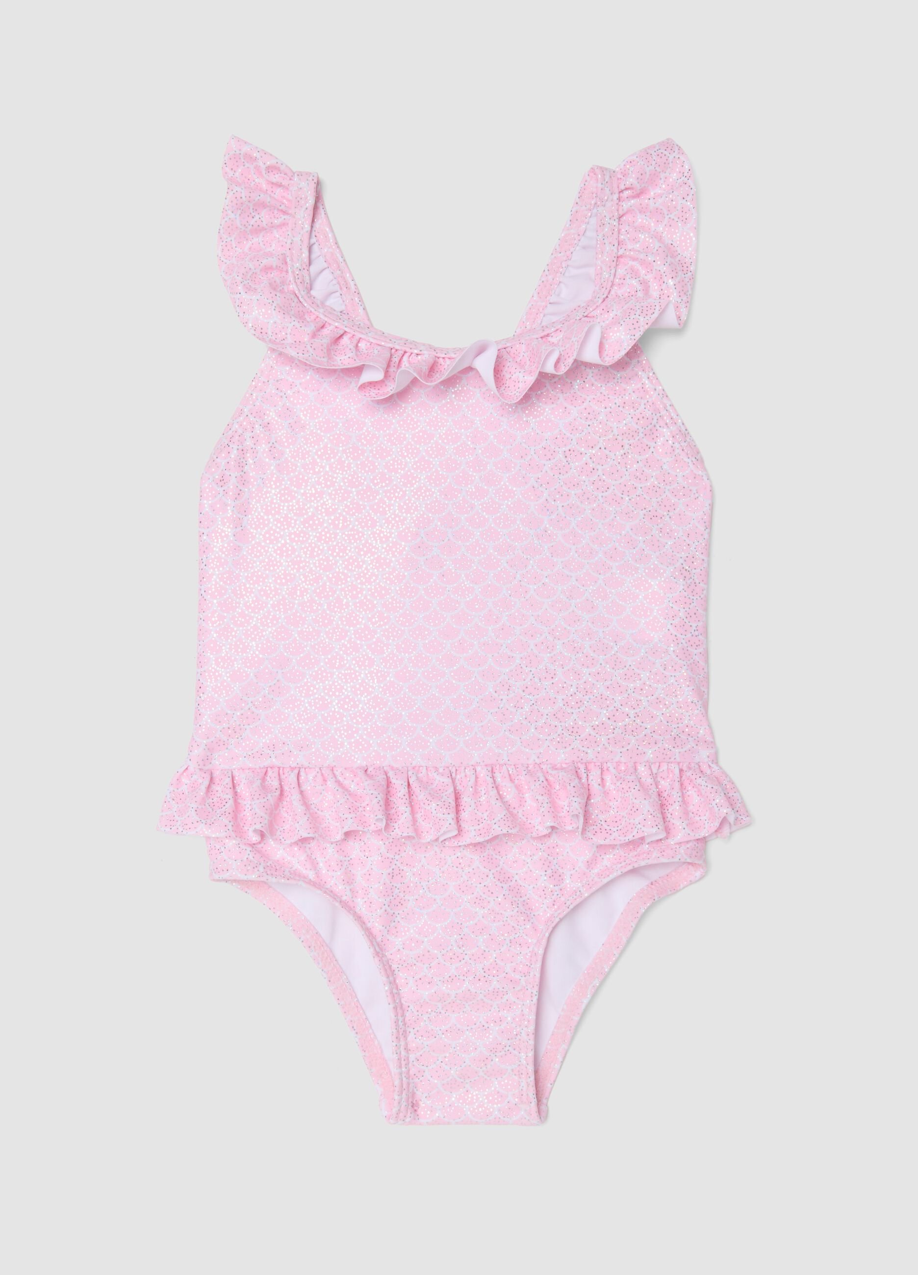 Rosa Stretch-Badeanzug mit Volants f&uuml;r Baby-M&auml;dchen