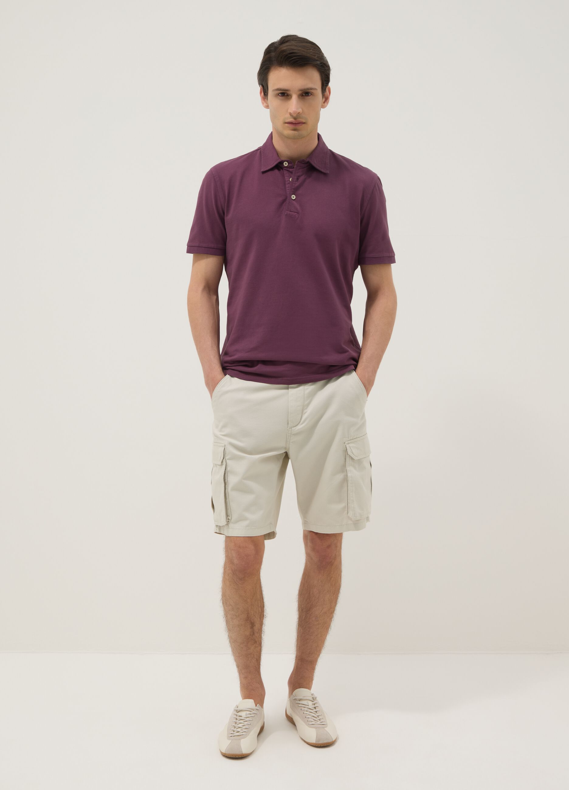 Purple slim-fit short-sleeve pure cotton polo shirt