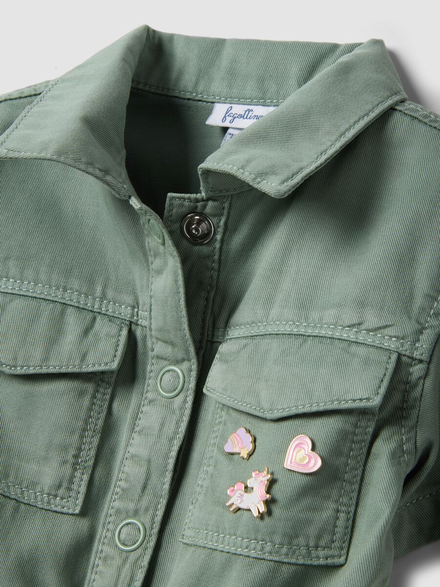 Green lyocell and cotton blend romper for girls with regular fit_2