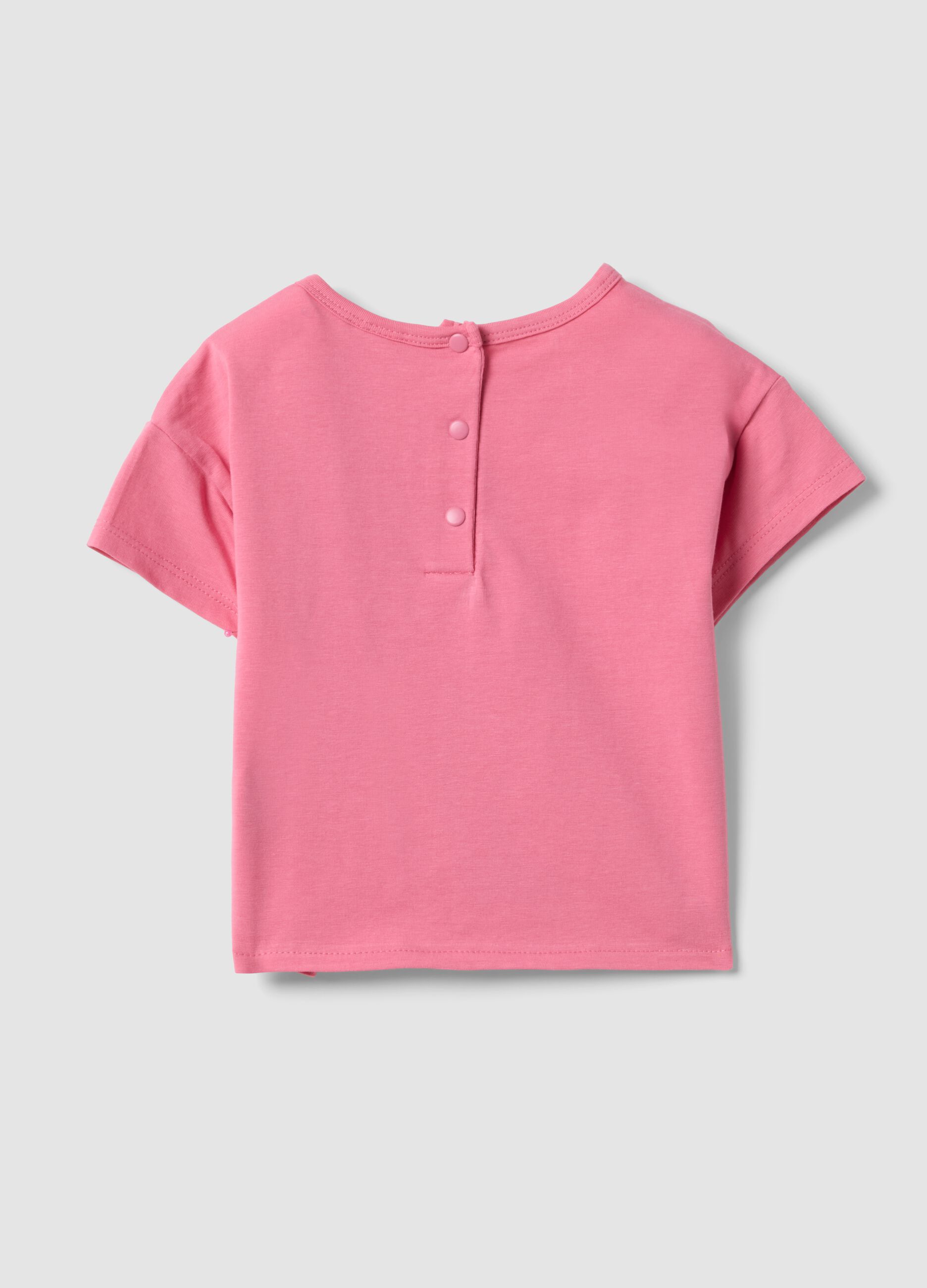 T-shirt rosa de manga curta em algod&atilde;o el&aacute;stico com estampado floral para beb&eacute; menina, corte regular