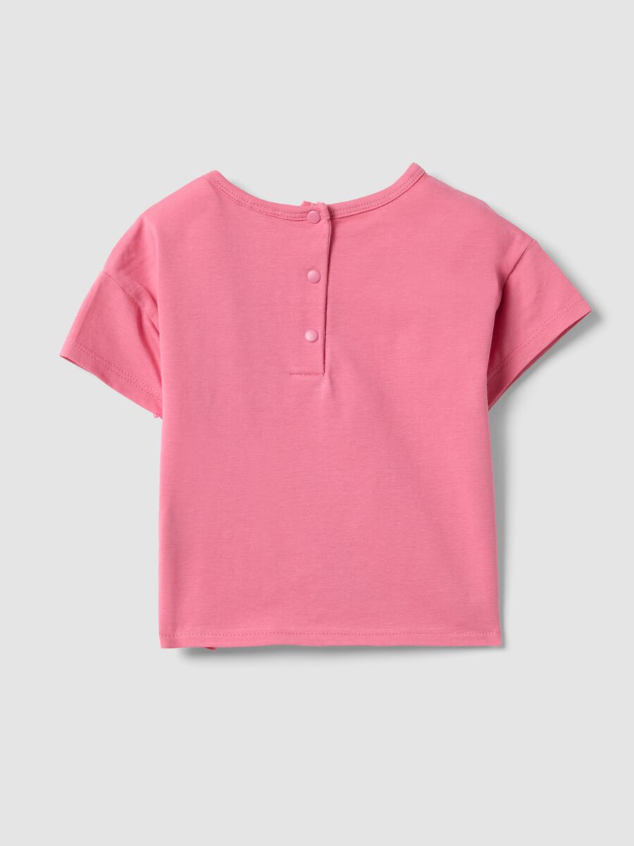 Pink short-sleeve stretch cotton T-shirt with floral print for baby girl, regular fit_1