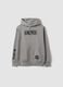 Grey hooded sweatshirt in cotton blend with One Piece print, oversized fit_0