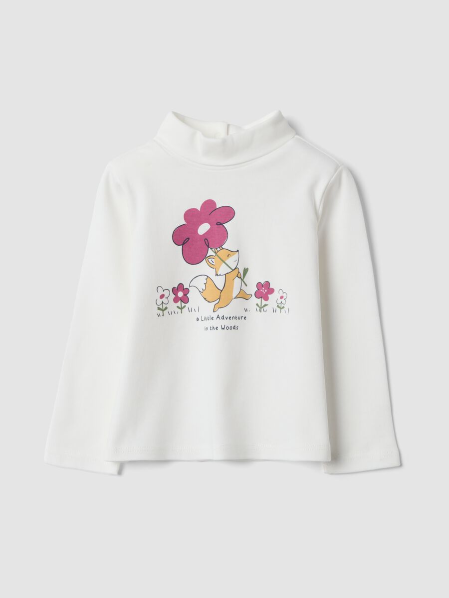 White organic cotton T-shirt with floral print_0