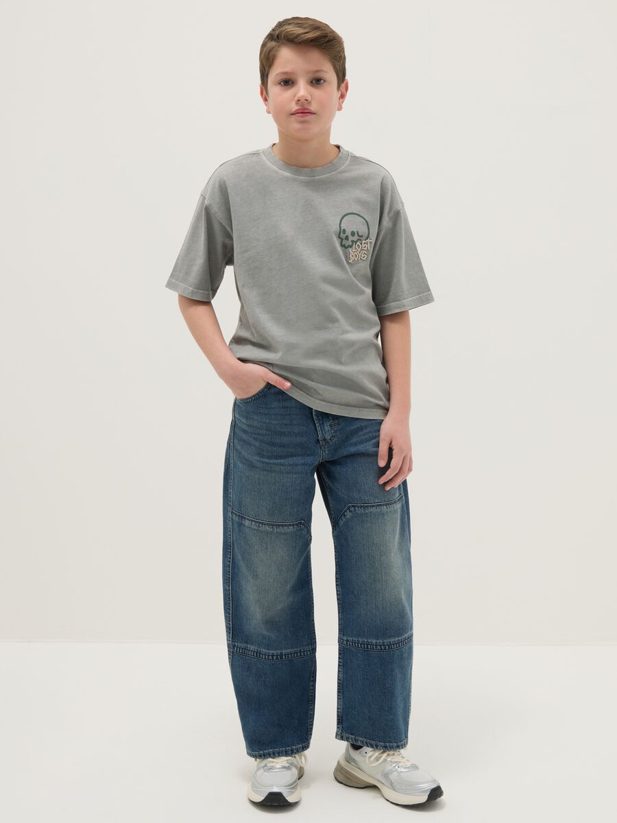Boys' pure cotton denim carrot fit cargo jeans_0