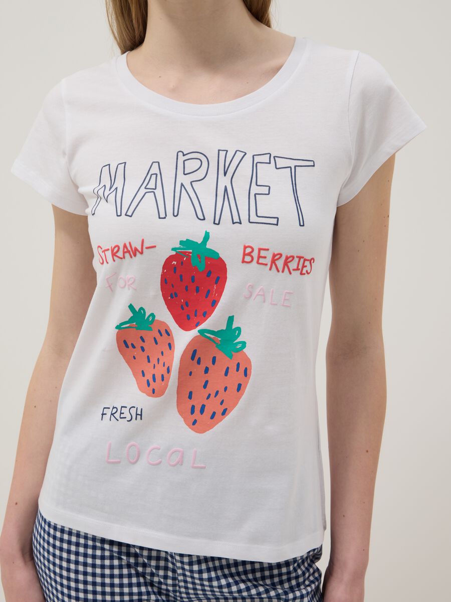 White pure cotton pajama shirt regular fit with strawberries_3