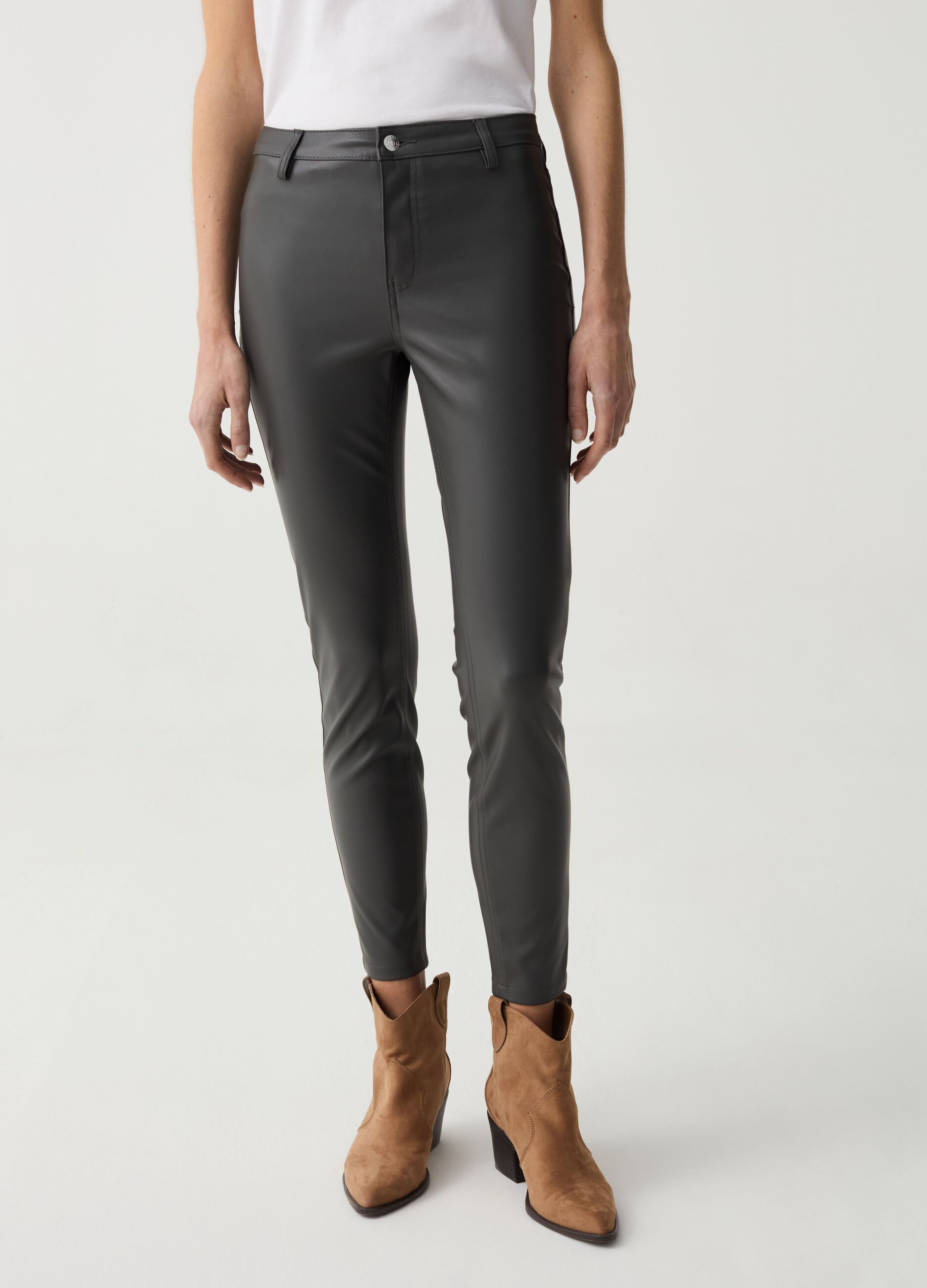 Glossy-effect skinny-fit cropped jeggings