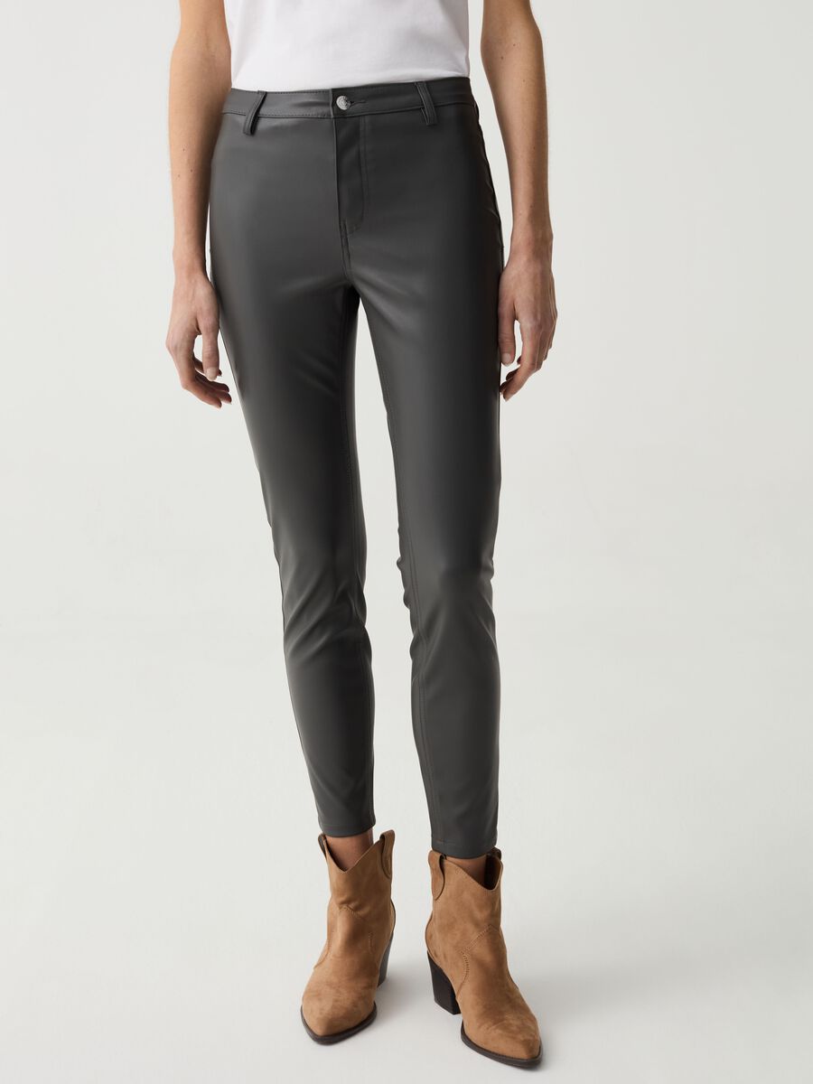 Glossy-effect skinny-fit cropped jeggings_1