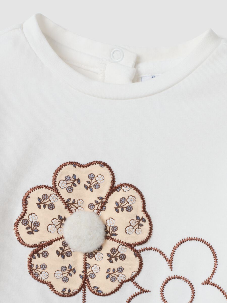 White stretch organic cotton T-shirt with floral print_2