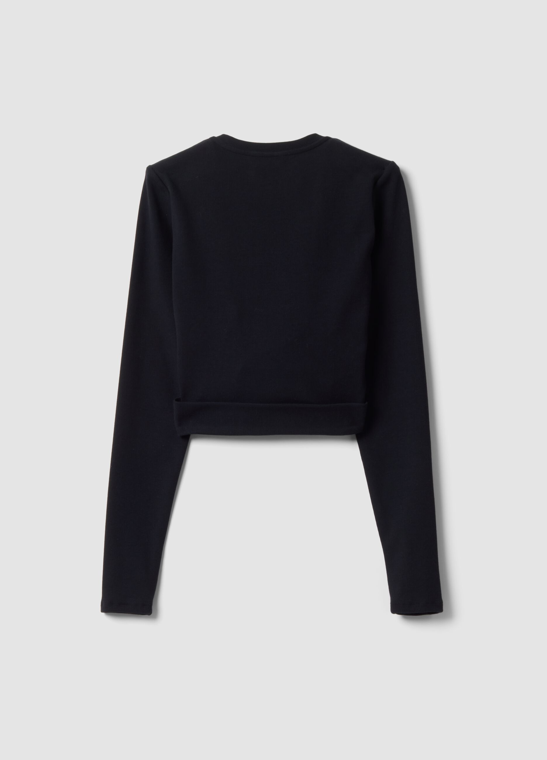 Wrap top nero in cotone elasticizzato a costine ALTAVIA STUDIO