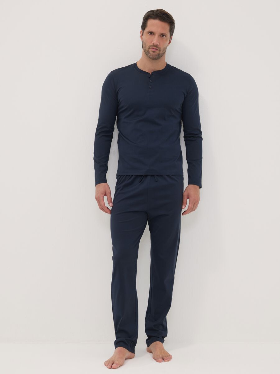 Blue pure organic cotton pyjamas with Henley neckline, regular fit_0